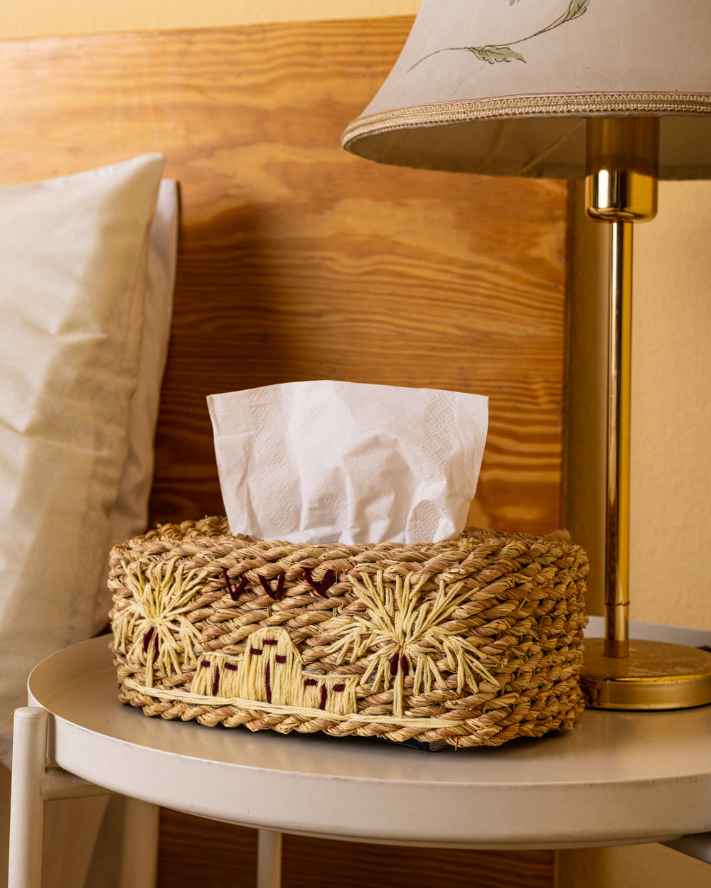 Handmade Halfa Tissue Box Cover – Tonal Oasis Embroidery