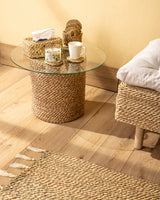 Handmade Halfa Round Side Table with Glass Top