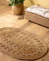 Handmade Halfa Round Rug – Sunburst Embroidered Mat