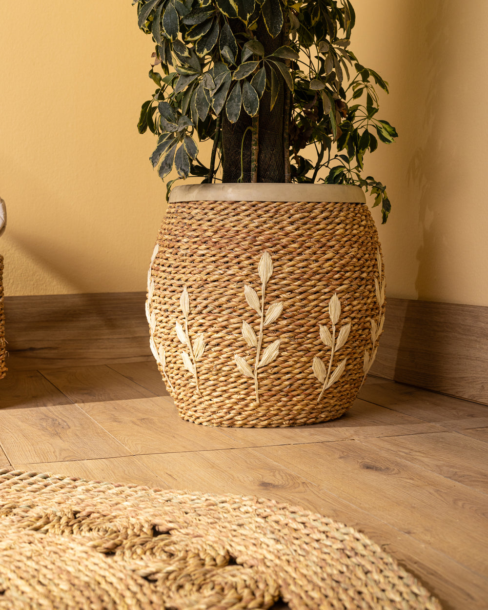 Handmade Halfa Embroidered Planter Basket – Large Plants