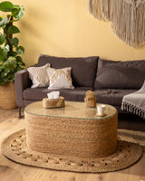 Handmade Halfa Oval Coffee Table with Glass Top