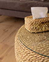 Handmade Halfa Oval Coffee Table with Glass Top