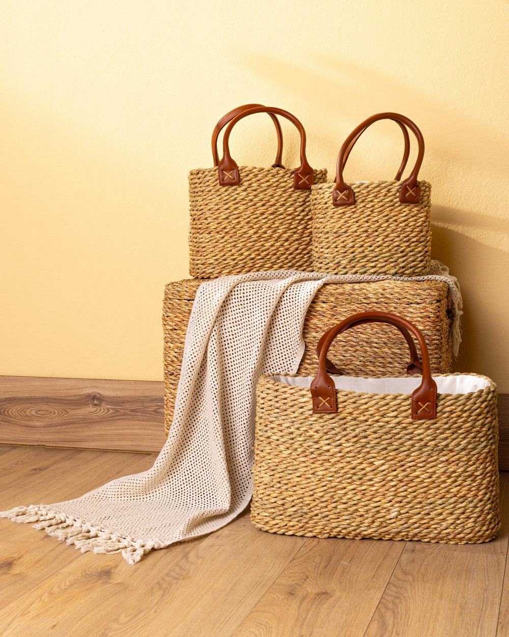 Handmade Palm Leaf Tote Bag with Cowrie Shells