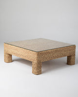 Handmade Halfa Square Coffee Table with Glass Top