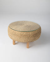 Handmade Halfa Round Coffee Table with Glass Top