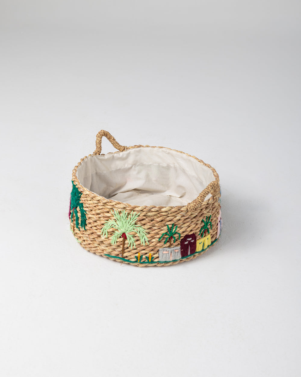 Handmade Halfa Basket with Rustic Palm Embroidery