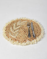 Handmade Halfa Coaster – Leaf Embroidery & Fringe