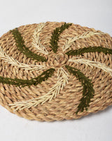 Handmade Halfa Round Placemat with Botanical Embroidery