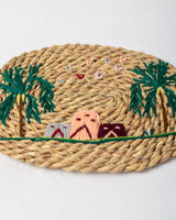 Handmade Halfa Oval Placemat with Rustic Palm Embroidery