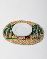 Handmade Halfa Oval Placemat with Rustic Palm Embroidery