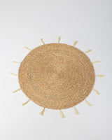 Handmade Halfa Round Rug – Natural Boho Tassel Mat