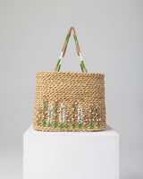 Handmade Palm Leaf Tote Bag with Pearl Bead Embroidery