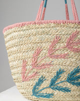 Handmade Palm Leaf Tote Bag with Fern Embroidery