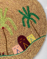 Handwoven Halfa Round Rug – Palm Village Motif