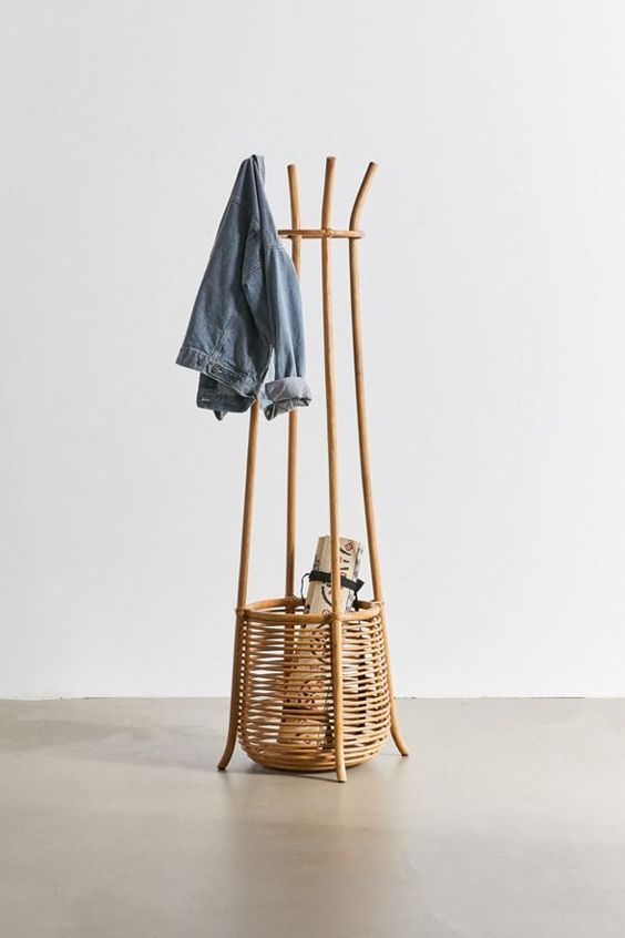 Kangaroo Rattan Clothes Rack with Storage Basket